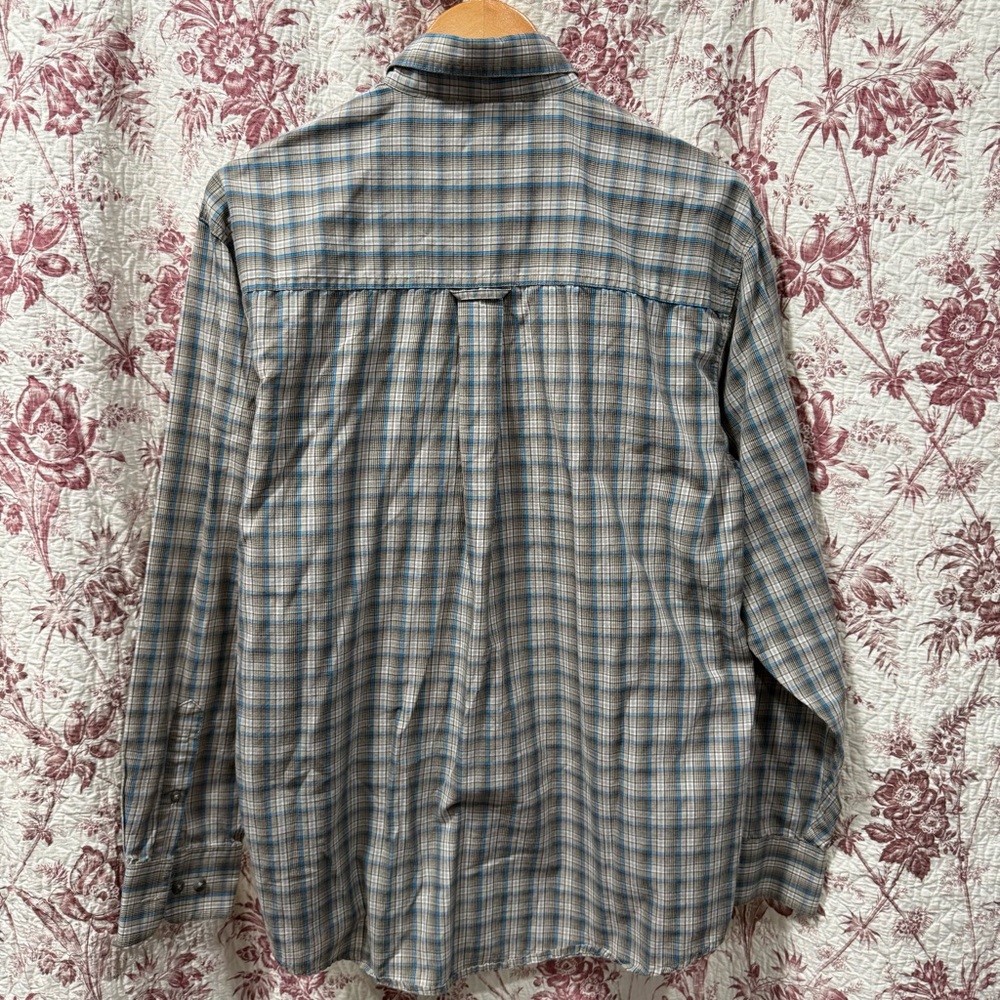 Wrangler Riata Plaid Button Down Shirt Tan Blue Size Medium - Picture 7 of 7